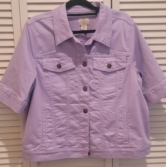 St John Bay Lavendar Denim Jacket 1/2 Sleeves Cotton Blend XXLarge - Picture 5 of 7